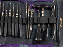 Load image into Gallery viewer, Leather Rolled Set of Dental Instruments by Mathieu of Paris.