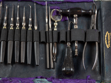 Load image into Gallery viewer, Leather Rolled Set of Dental Instruments by Mathieu of Paris.
