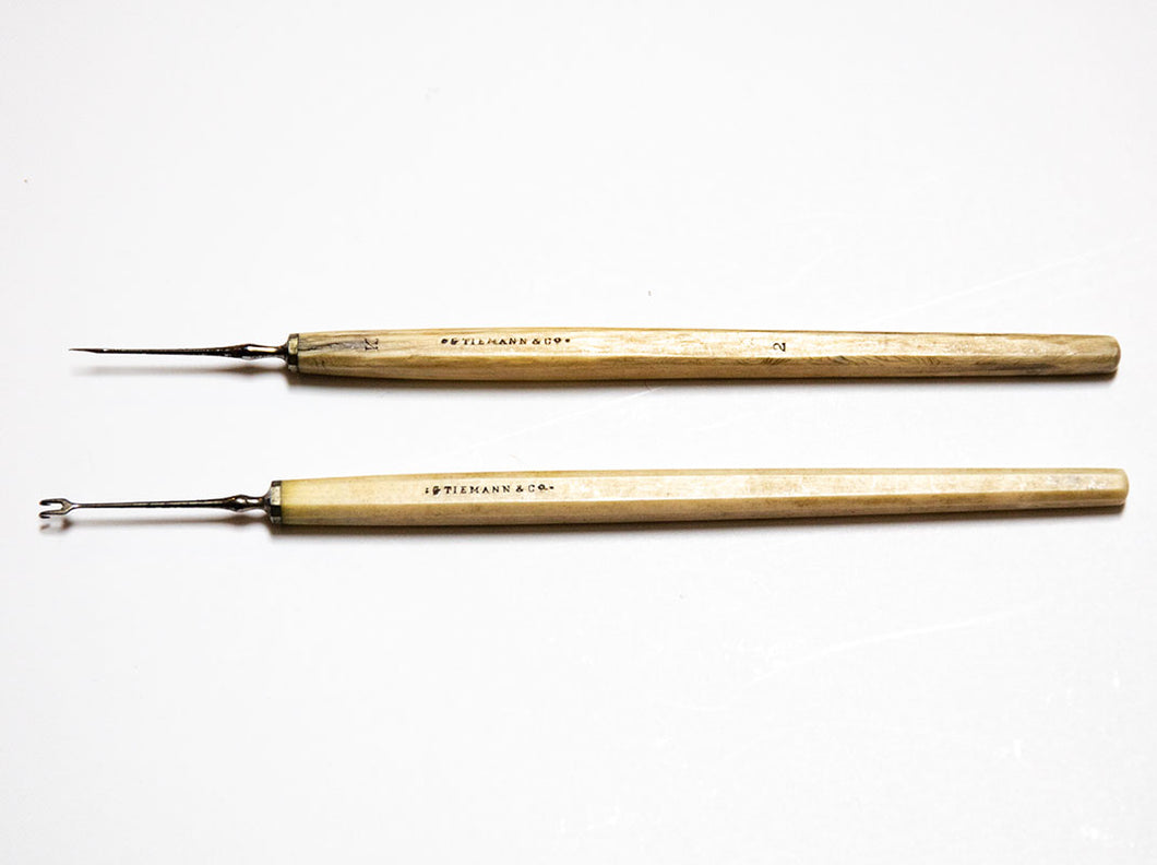 Two Surgical Eye Instruments with Ivory Handles Marked Tiemann