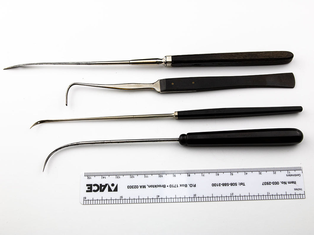 Four Aneurism Needles with Ebony Handles