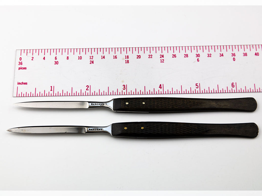 Two Scalpels Marked Sargent with Partially Checkered Ebony Handles